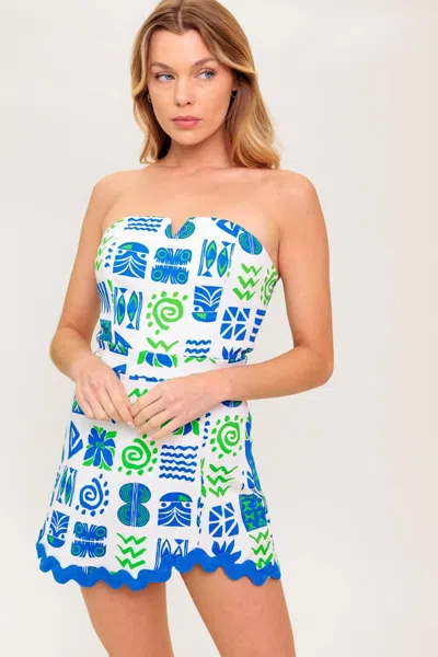 Truedames Tell Me White Blue Woven Romper