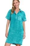 Truedames Tencel Mineral Washed Collared Shirts Dress In Blue