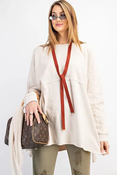 Truedames Terry Knit Upside Down Detailing Side Slits Pullover Tunic In Brown