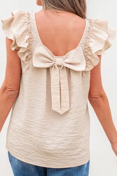 Truedames Textu Bow Knot Frilled Butterfly Sleeve Blouse In White