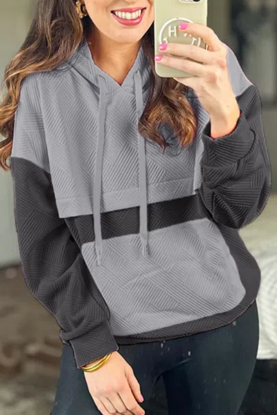 Truedames Textu Color Block Kangaroo Pocket Drop Shoulder Hoodie In Gray