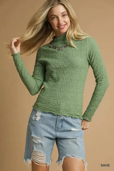 Truedames Textured Crinkle Knit Long Sleeve Top In Green