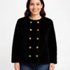 Truedames Textured Double-breasted Faux Shearling Jacket In Black