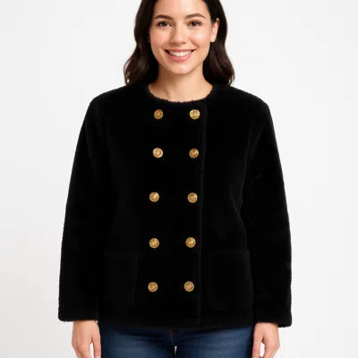 Truedames Textured Double-breasted Faux Shearling Jacket In Black