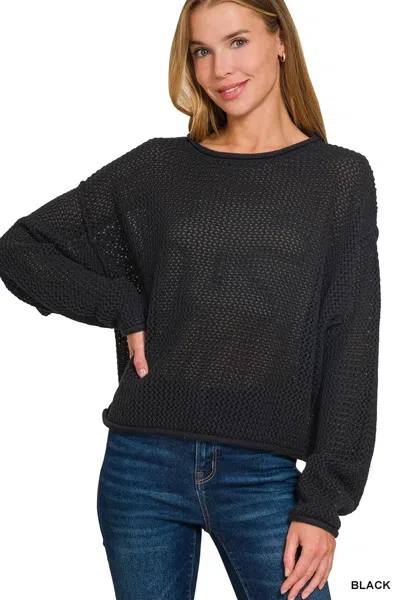 Truedames Textured Drop Shoulder Knit Top In Black