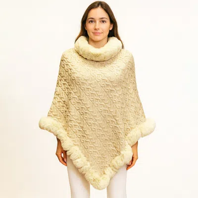 Truedames Textured Faux Fur Trim Cape Poncho In Beige