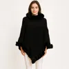 Truedames Textured Faux Fur Trim Cape Poncho In Black