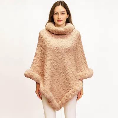 Truedames Textured Faux Fur Trim Cape Poncho In Brown