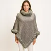 Truedames Textured Faux Fur Trim Cape Poncho In Gray