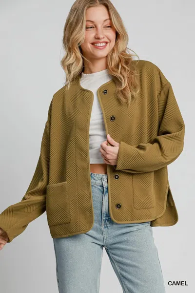 Truedames Textured Jacquard Jacket In Brown