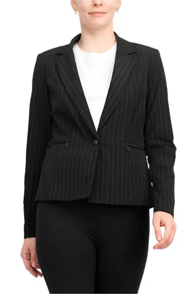 Truedames Textured Knit Pinstripe Blazer In Black