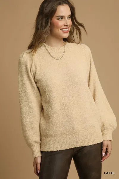 Truedames Textured Long Sleeve Sweater With Ribbed Trim In Beige