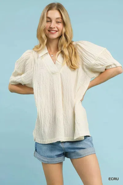 Truedames Textured Puff Sleeve Blouse In White