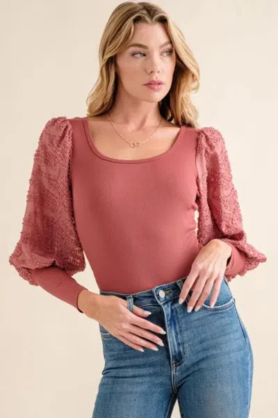 Truedames Textured Puff Sleeve Bodysuit In Pink