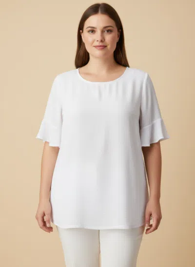 Truedames Textured Ruffle Sleeve Short Sleeve Top In White