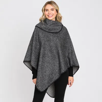 Truedames Textured Solid Neck Poncho In Black