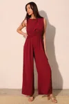 Truedames Textured Solid Twist Front Jumpsuit In Pink