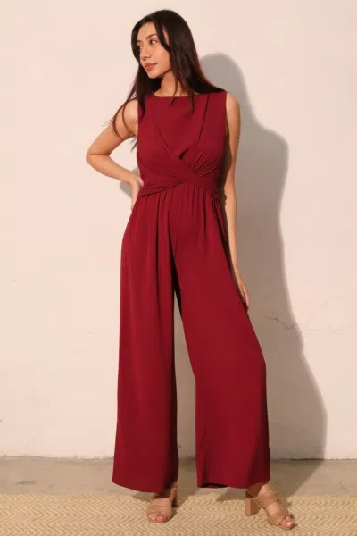 Truedames Textured Solid Twist Front Jumpsuit In Pink