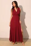 Truedames Textured Solid V-neck Maxi Dress In Red