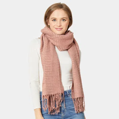 Truedames Textured Stripe Fringe Scarf In Pink
