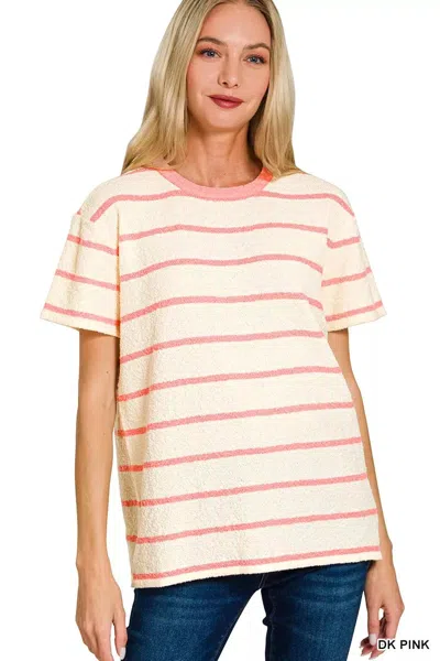 Truedames Textured Striped Crew Neck T-shirt In Multi