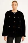 Truedames Textured Woven Button-front Jacket In Black
