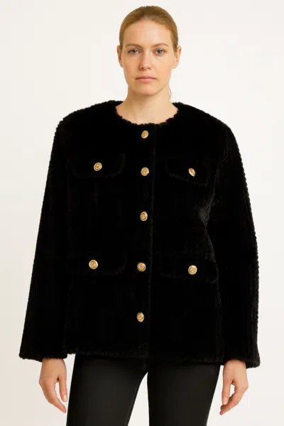 Truedames Textured Woven Button-front Jacket In Black