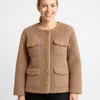 Truedames Textured Woven Button-front Jacket In Brown