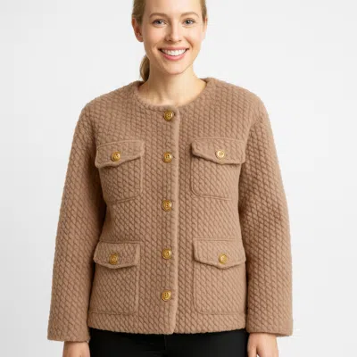 Truedames Textured Woven Button-front Jacket In Brown