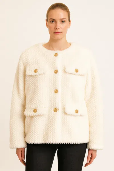 TRUEDAMES TEXTURED WOVEN BUTTON-FRONT JACKET