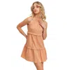 Truedames Textured Woven Fabric With Tiered Sl Dress In Brown