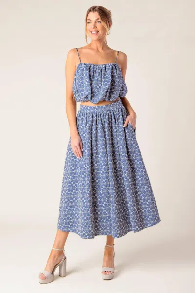 Truedames The Beauty Of Now Woven Eyelet Top And Skirt Set In Blue