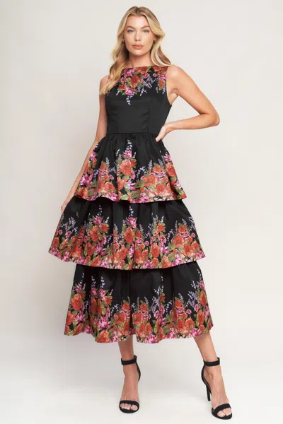 Truedames The Botanical Ballgown Woven Midi Dress In Black