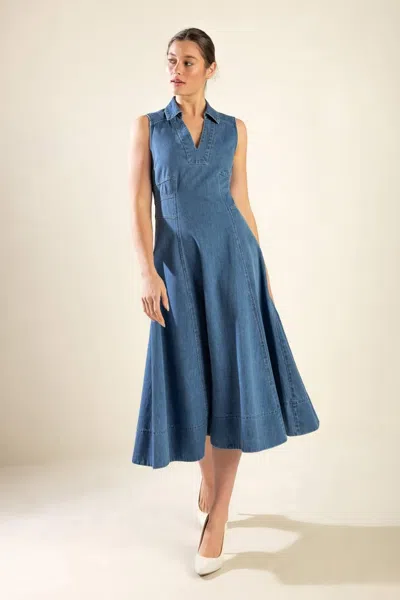 Truedames The Genevieve Denim Midi Dress In Blue