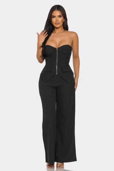 Truedames The Power Structure Pinstripe Set In Black