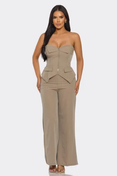 Truedames The Power Structure Pinstripe Set In Brown