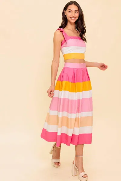 Truedames The Space Between Pink Woven Top And Skirt Set In Multi
