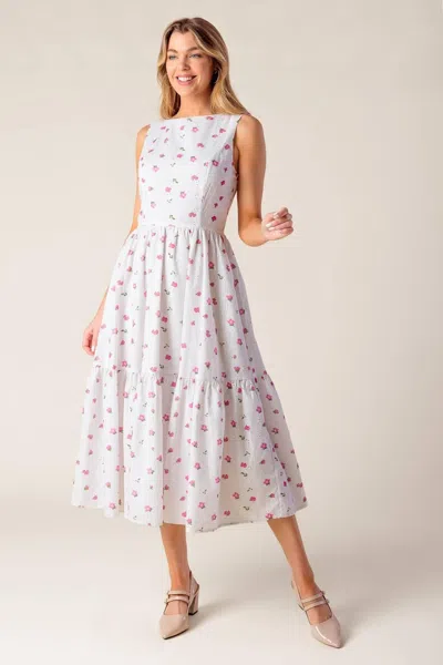 Truedames Thena Garden Party Woven Eyelet Midi Dress In Multi