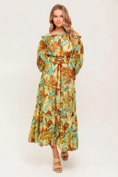 Truedames Thena Secret Garden Woven Midi Dress In Multi