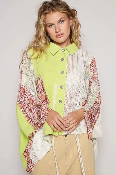 Truedames Thermal And Crochet Lace Mix Shirt With Floral Pattern In Multi