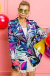 Truedames Thin Satin Tropical Single Blazer In Multi