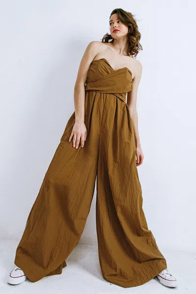 Truedames Think About Me Woven Jumpsuit In Brown