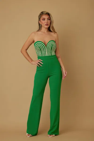 Truedames Threaded Twisted Rope Knot Tie Jumpsuit In Green