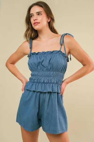 Truedames Thriving All Night Denim Romper In Blue