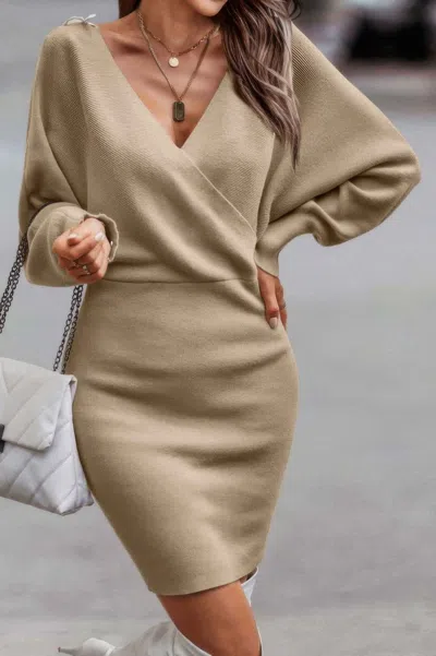 Truedames Tie Back Guipure Lace Panel Slim Fit Sweater Dress In Neutral