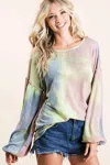 Truedames Tie Dye French Terry Sweatshirt With Bubble Sleeves In Multi