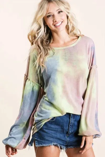 Truedames Tie Dye French Terry Sweatshirt With Bubble Sleeves In Multi