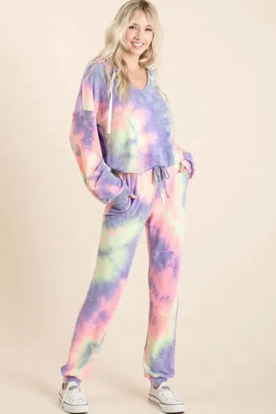 Truedames Tie Dye French Terry Top And Bottom Set In Blue