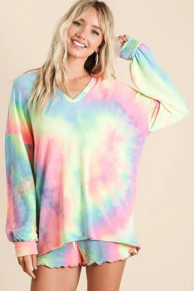 Truedames Tie Dye French Terry Top And Shorts Set In Multi