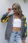 Truedames Tie Dye Full Zip Front Open Loose Hoodie In Gray